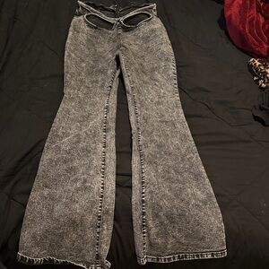 Fashion Nova Black Acid Wash Cutout Jeans